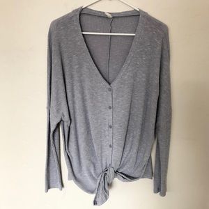 Pink Blush Button Tie Front Top